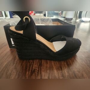 Brand New All Black Lace up Espadrill Wedges